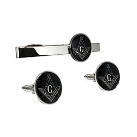 Masonic Freemason Square Compass Tie Clip Cufflinks TieBar Accessory Set