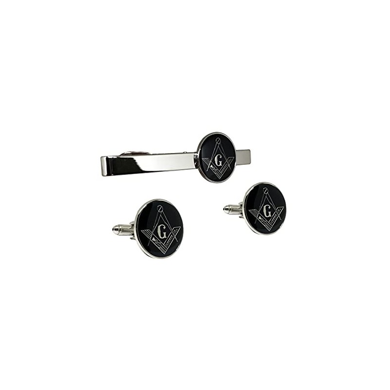Masonic Freemason Square Compass Tie Clip Cufflinks TieBar Accessory Set