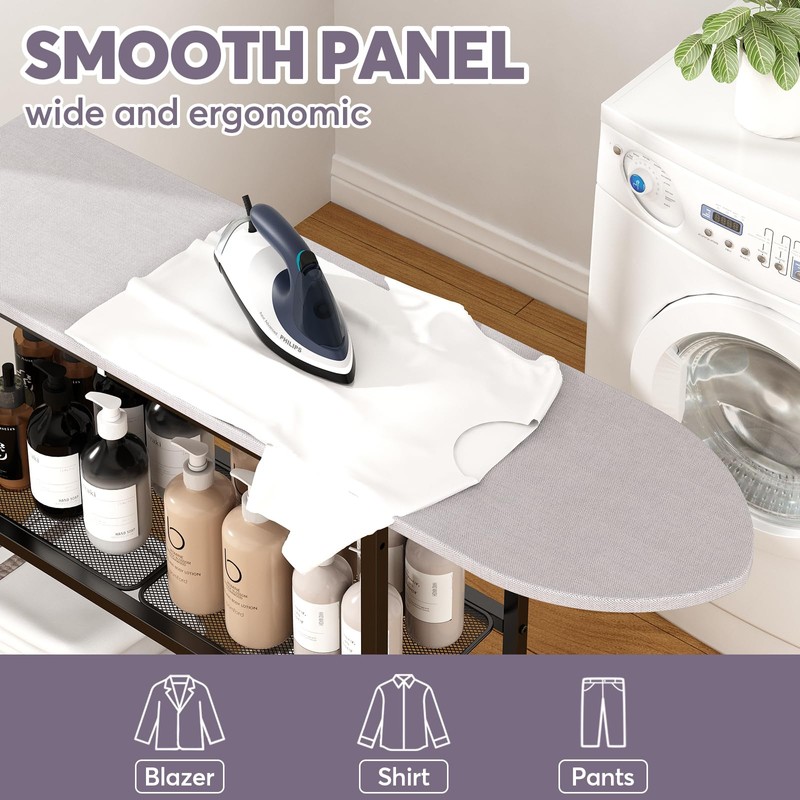 GILLAS Ironing Board with 2 Tier Storage Basket, Movable Ironing