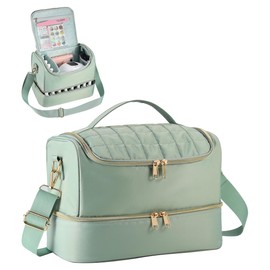 GR69N Nail Polish Organizer Case,Nail Storage Organizer Holds Nail Lamp & 50 Bottles Nail Polish,Travel Nail Tech Case,Waterproof Nail Kit Organizer Bag Fits Nail Supplies & Manicure Tools (Green)