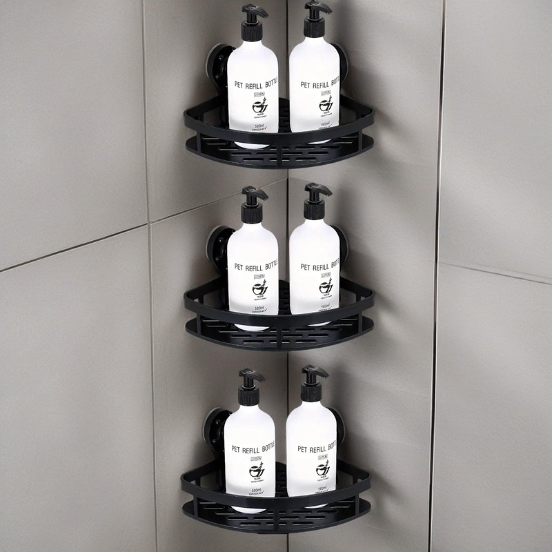 Suction Cup Shower Shelf (2-Tier & 3-Tier), Black Triangular Corner