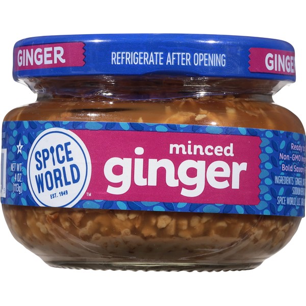Spice World Minced Ginger – 4oz Ginger Jar with Non-GMO Ingredients, Perfect for Stir Fry, Marinades, & More – Ready-to-Use Seasonings for Cooking Adds Flavor Without Prep or Mess