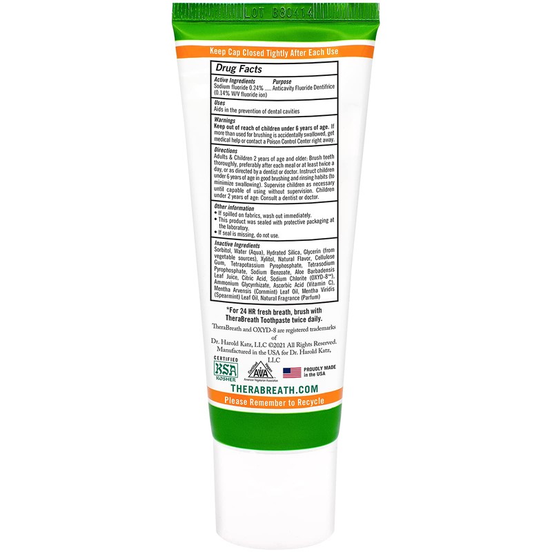 TheraBreath Fresh Breath Dentist Formulated 12-Hour Toothpaste, Mild Mint, 4