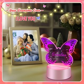 Johiux Christmas Gifts for Grandma,Birthday Gifts for Grandma from Grandchildren, Best Grandma Ever Gift,Butterfly Gifts with Beautiful Gift Box,Grandma Gifts Room Decorative Ideas Night Light.