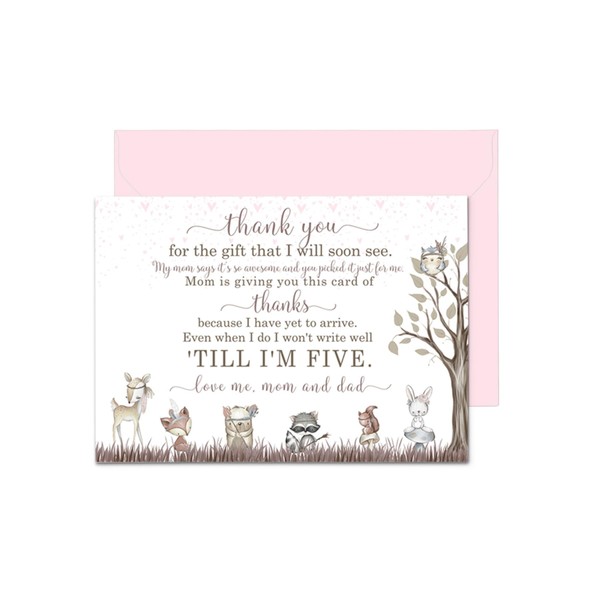 Paper Clever Party Girls Woodland Baby Shower Thank You Cards with Envelopes Blank Notes Prefilled Message Personalize for Registry Gifts Cute Boho Notecards, Pink 4x6 Stationery Set, 15 Pack
