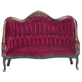 Classics Dollhouse Victorian Sofa, Walnut with Red Velour Fabric