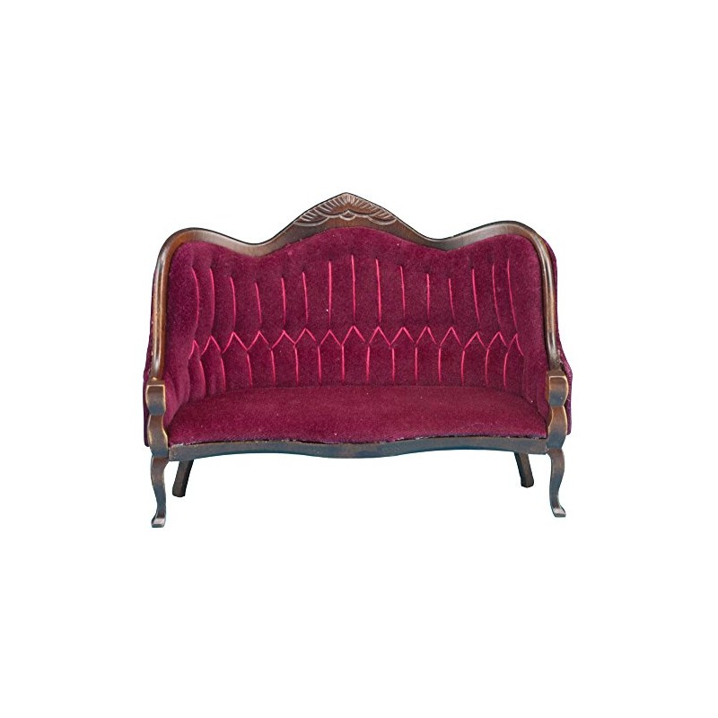 Classics Dollhouse Victorian Sofa, Walnut with Red Velour Fabric
