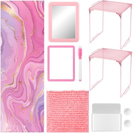 Hushee 10 Pcs Locker Accessories Kit Locker Organizer and Decorating Kit Back to School Essentials Magnetic Wallpaper Carpet Mirror Shelf Whiteboard Marker for Girls Boys School Office(Pink)