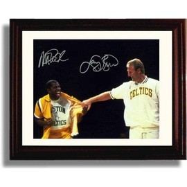 Magic Johnson and Larry Bird Autograph Promo Print - LA Lakers and Boston - Framed 8x10