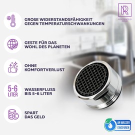 4 pcs. very water-saving aerators M24 water flow 5 l/min - High Tech anti limescale tap strainer with spherical filter - Aerator made of chrome-plated brass - Aerator attachment for taps