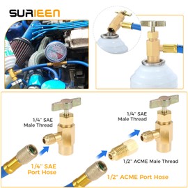 SURIEEN R1234yf Self-Sealing Can Tap Depressor, F-1/4 SAE 1/2 LH Thread Valve Tool Bottle Opener with F-1/4 SAE to M-1/2 Connector Adapter for R134a R12 R22 Charging Hose