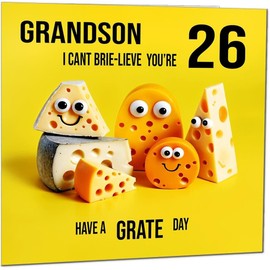 26th Grandson Birthday Card - Cheese Pun Funny Grandsons Birthday Card for 26 Year old twenty six, twenty sixth