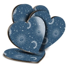 Destination Vinyl ltd Great Coasters (Set of 4) Heart - Blue Sun & Moon Astronomy Drink Glossy Coasters/Tabletop Protection for Any Table Type #12476