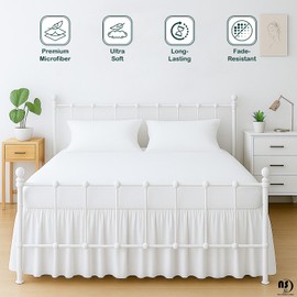 Premium Microfiber Queen Ruffled Bed Skirt, 12” Drop with Split Corners, Soft Wrinkle Free Bedskirt with Platform, Solid White Dust Ruffle for 60" x 80" Mattress