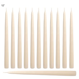 Ivory Taper Candles 12 Inch Tall Unscented Elegant Premium Quality Dripless Smokeless Hand-Dipped - Set of 12 - for Holiday Decoration Wedding Dinner Table Birthday Made in USA