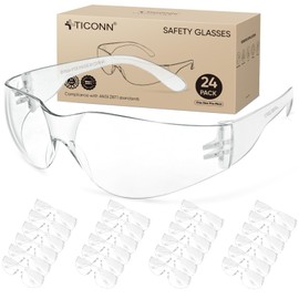 TICONN 24 Clear Safety Glasses for Men, Safety Goggles with Scratch Impact Resistant Meets ANSI Z87.1 Standard (24 Pack)