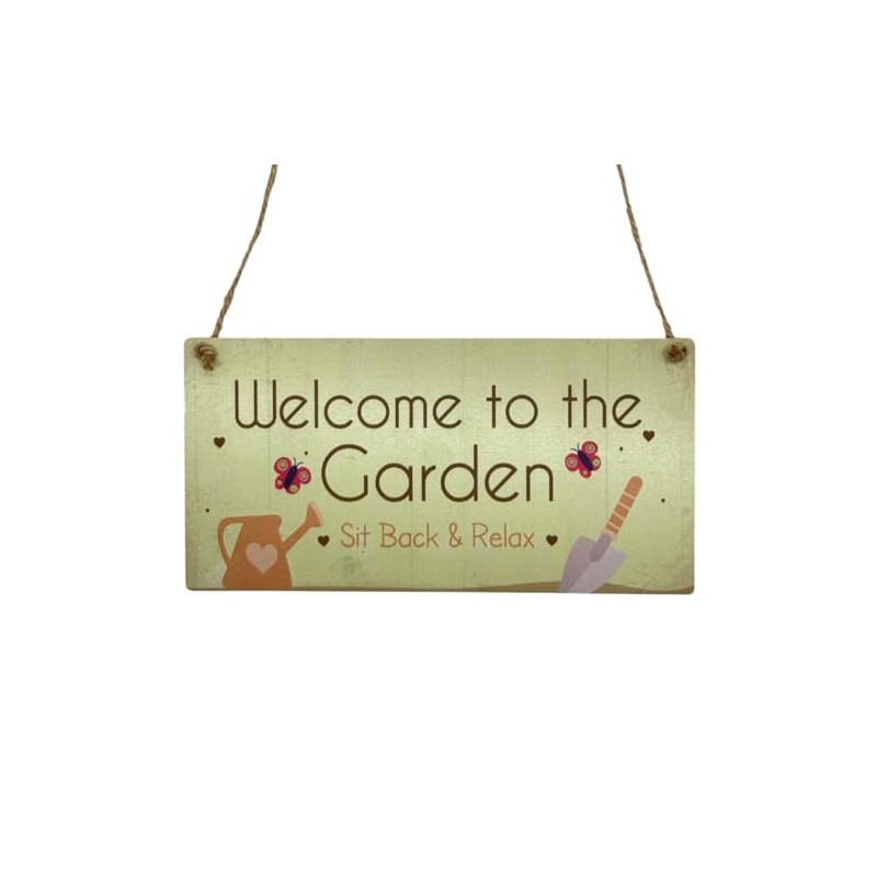 Second Ave Welcome To The Garden Relax Wooden Hanging Rectangle