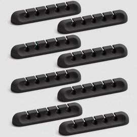 USB Cable Organizer Clips Cord Holder,8 Packs (5-Slots) Black Self Adhesive Desk Cord Cable Management