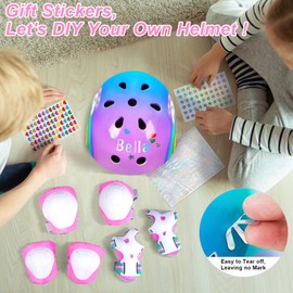 Kids Bike Helmet, Kids Helmets Ages 5-8 with DIY Stickers Kid Knee Pads and Elbow Pads Set Unicorn Toddler Helmet