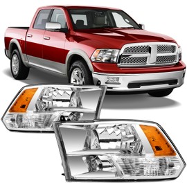 Reinko Headlights Assembly For 2009-2018 Dodge Ram 1500 2500 3500, Fit For 09-18 Ram Quad or Dual Style Halogen Headlamp Clear Lens Chrome Housing Amber Corner Head Lights Set Replacement Pair