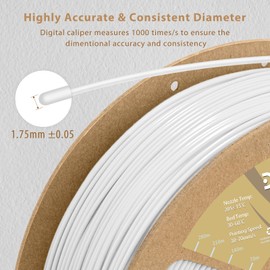 DURAMIC 3D PLA Filament 1.75mm White 1kg Spool, Jam-Free High Stifness 3D Printing Filament with Cardboard Spool, No-Tangling No-Clogging Dimensional Accuracy 99% +/- 0.03 mm