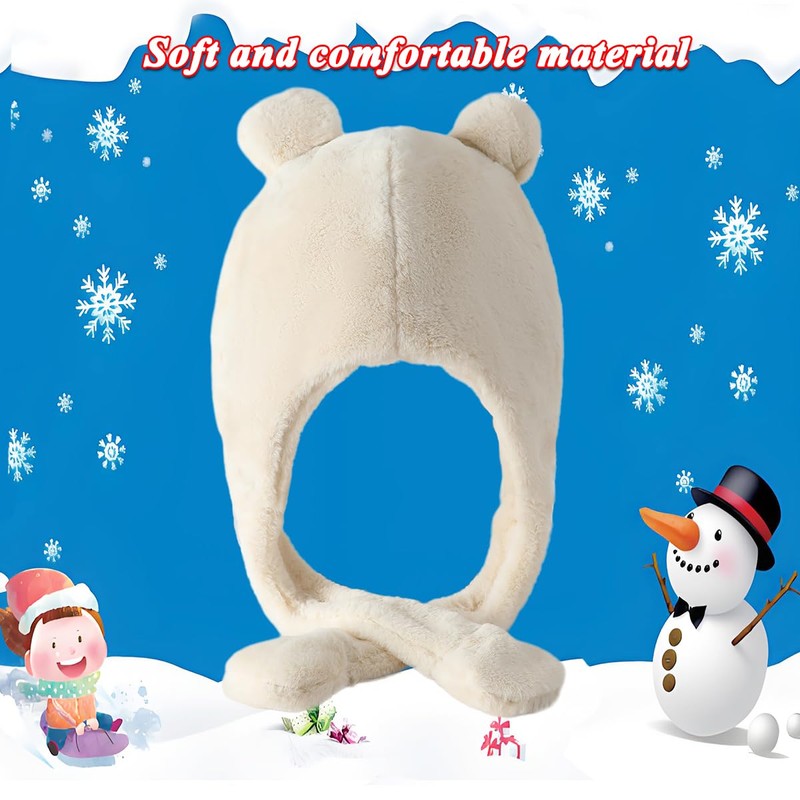 Laahoem Movable Ear Bear Hat Women's Cute Funny Plush Bunny