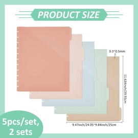 SUPERFINDINGS 12 Sheets 5-Tab Plastic Binder Dividers 29.5x24cm 11-Ring Notebook Index Divider Set with Tab Labels Dark Color Write-On Dividers for Notebook Folders