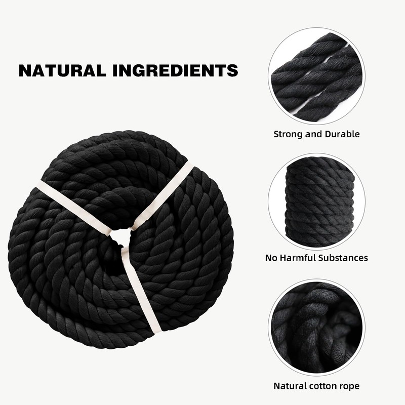 Black Cotton Rope (1/2 in x 100 ft) Soft Cotton
