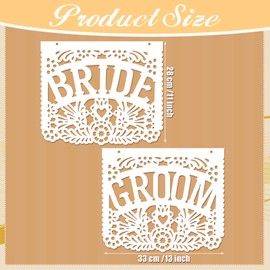 Mexican Wedding Decorations White Papel Picado Bride and Groom Chair Signs Mexican Bridal Shower Decorations White Wedding Chair Decor