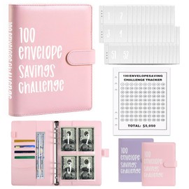 100 Envelopes Money Saving Challenge Binder Money Savings Budget Challenge Book with Cash Envelopes Challenge Tracker for Home,Office,School,Easy and Fun Way to Save $5050 Pink