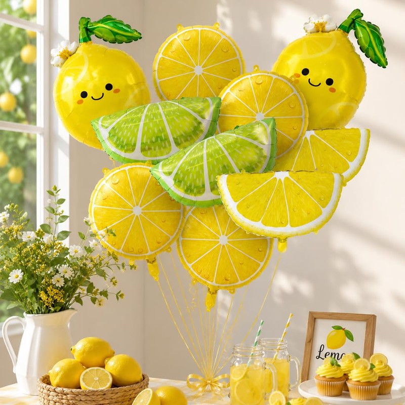 Lemon Foil Balloons 10Pcs Lemonade Balloons Set for Summer Party