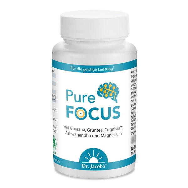Pure Focus 83 g Tin, Sage Tablets, with Caffeine from Guarana, Ashwagandha, L-Theanine, Magnesium, Green Tea Polyphenols, for Mental Performance, Nerves and Mood², 100 Tablets, Vegan