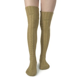BomKinta Knee High Socks Women - Warm Knit Cozy Leg Warmers - Thick Boot Stockings for Women Khaki Size 5-10