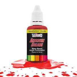 U.S. Art Supply Ready to Spray Special Effects Transparent Bright Red Acrylic Airbrush Paint - 1oz Bottle, Professional Grade Non-Toxic Water-Based Colors for Vibrant & Permanent Results