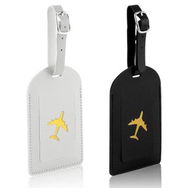 2 PCS Luggage Tags for Suitcases, PU Leather Baggage Labels Baggage Baggage Bag ID Tags with Adjustable Strap & Privacy Protection Cover Travel Bag Labels (White+Black)
