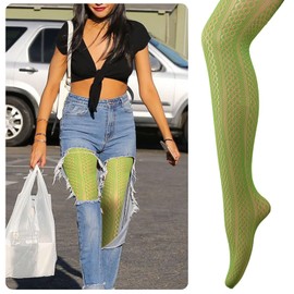 Patterned Control Top Pantyhose for Women, Colourful Fish Net Stockings One Size, Funky Green Tights St Patricks Day