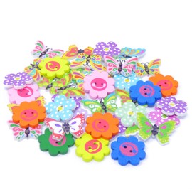 40Pcs Mix Wooden Flower & Butterfly Buttons for Craft Cardmaking Embellishments