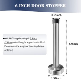 Door Stopper, Door Stops, 6 Inch Extra Long Doorstops, Stainless Steel Wall Protector, Door Stoppers for Skirtings with Rubber Bumper Tip Door Holder Brushed Door Mount Door Stop, Silver