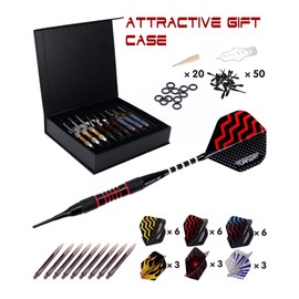 Turnart Professional Soft Tip Darts Set for Electronic Dartboard - 9 Pcs, 18 Grams, 50 Extra Tips, 9 Shafts, 27 Flights, Tool Kit, Flight Protectors, Gift Case