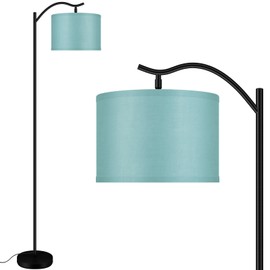 Montage Mid Century Arched Floor Lamp with Green Linen Shade, E26 Socket, Footswitch - Perfect for Living Room, Bedroom or Office