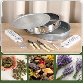 Yaocom 9 Pcs Trim Tray Kit Stainless Steel Trimming Tray with 150 Micrometer Fine Mesh Screen, Bottom Harvest Trim Bin, Trimming Scissors, Mini Hygrometers Magnifying Plastic Scraper and Brush