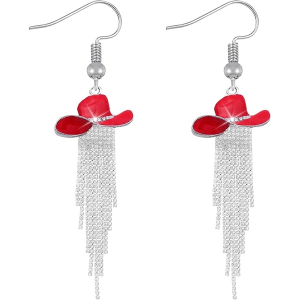 Western Outfit for Womens Sparkly Rhinestone Tassel Dangle Earrings for
