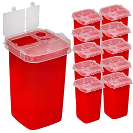 Sharps Container 1 Quart - Small - Portable Puncture Resistant for Safe Needle Waste Disposa - for Home, Travel and Medical use - with Split Lid Design and Lock (10)