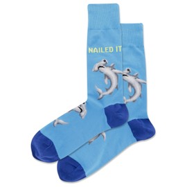 Hot Sox Men's Fun Pop Culture & Celebration Crew Socks-1 Pair Pack-Cool & Funny Novelty Gifts, Nailed It Hammerhead (Turquoise), 6-12