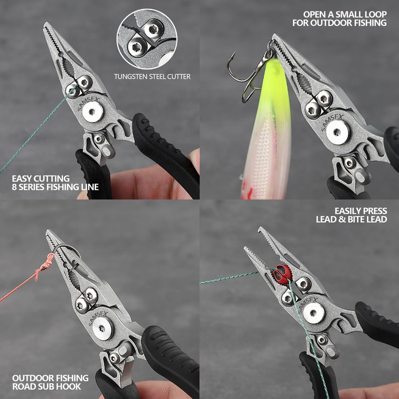 SAMSFX Mini Fishing Pliers with Retractors, Snap Split Ring Pliers,