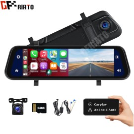 Camecho 9.66" TF Car Dual Lens DVR Rear View Mirror Video Dash Cam Carplay Android Auto