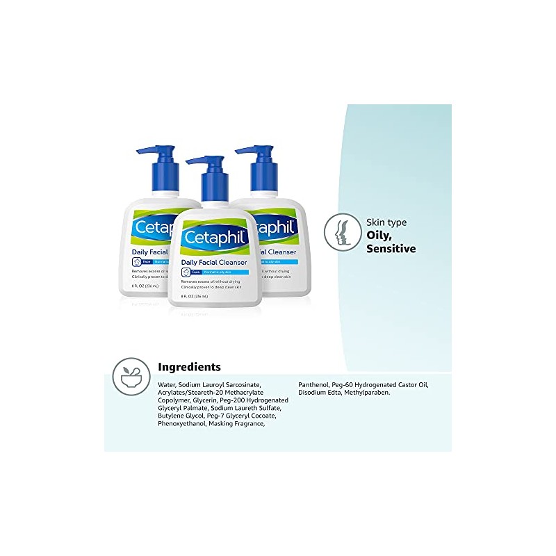Cetaphil Daily Facial Cleanser, For Normal To Oily Skin, 8