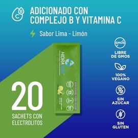 Hidra2go, Electrolitos Sin Azucar, Con Vitamina C, Complejo B, Magnesio Y Potasio, Bolsa Con 20 Sobres, Sabor Lima Limon