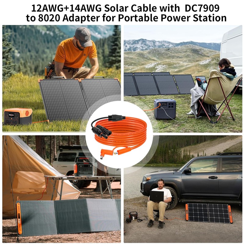 Solar Connector to DC 8mm Adapter Cable 5FT, 12AWG +