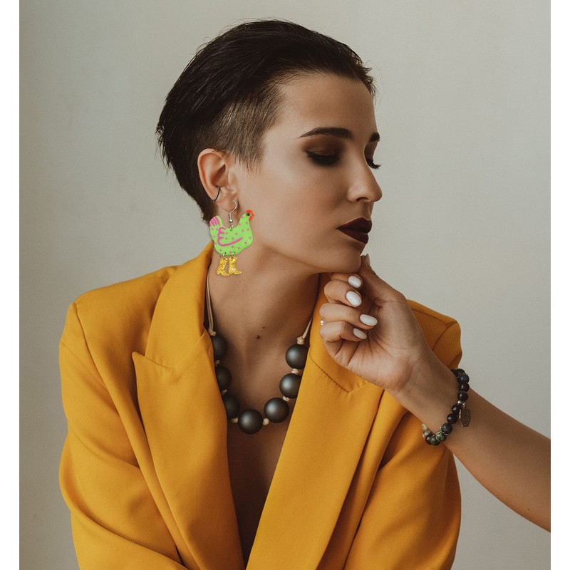 Acrylic Boot Big Chicken Earrings,Funny Colorful Boots Chicken Drop Dangle